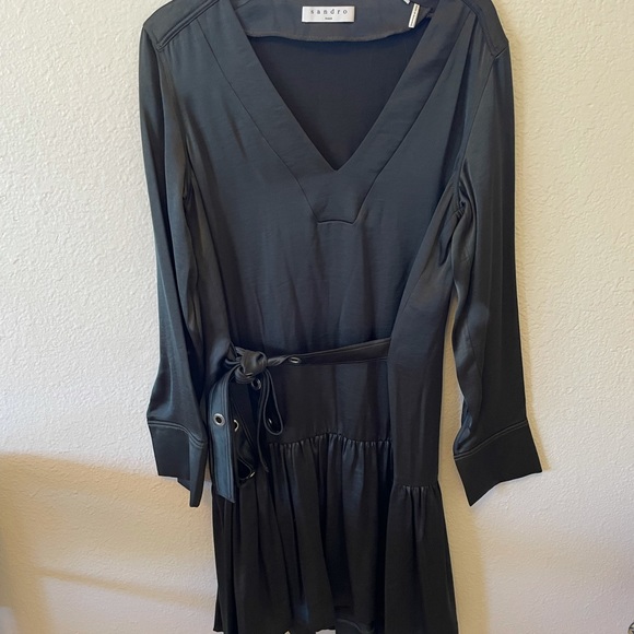 Sandro belted Satin dress - Picture 2 of 4